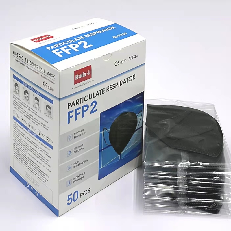 国际销售黑色FFP2防护口罩，折叠FFP2含熔喷布，外层黑色无纺布内层白色